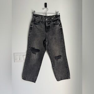 EXPRESS Womens Size 0S Black Distressed Denim High Rise Straight Ankle Jeans NEW